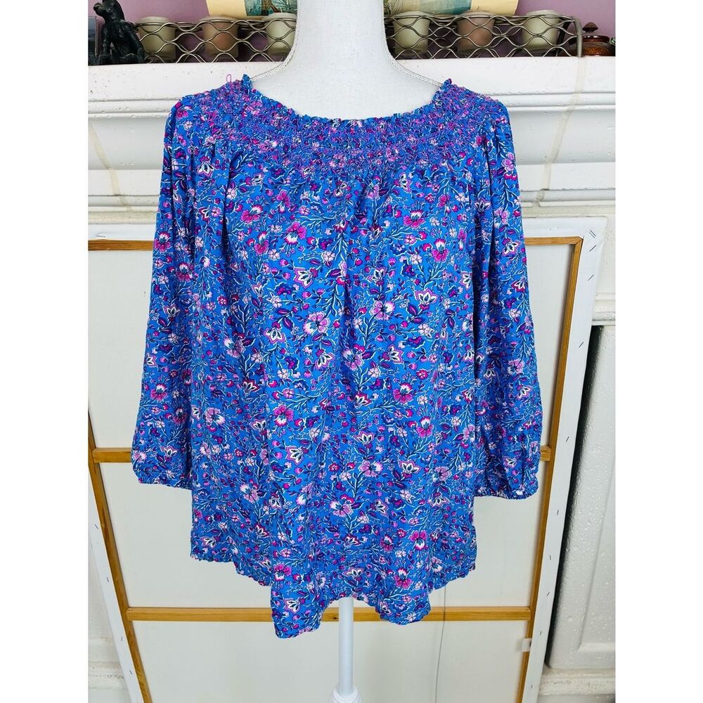 J. Jill Cottagecore Floral Smocked Neck Blouse on or off shoulder NWOT